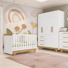 Imagem de Conjunto Quarto de Bebê com Guarda Roupa e Berço Kakau Retrô Espresso Móveis Branco Brilho/Amêndoa
