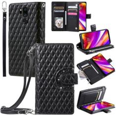Imagem de Furill Capa de telefone para LG G7 ThinQ Capa carteira com alça de pulso transversal 9 + compartimentos para cartões com zíper bolsa de couro suporte LGG7 One G 7 Plus LG7 Fit LG7ThinQ 7G Thin Q G7+
