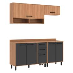 Imagem de Armário de Cozinha Compacta Modulada 4 Peças com Balcão Havana Multimóveis CR20337 Rovere/Grafite