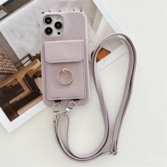 Imagem de Carteira com Alça de Pescoço Crossbody Capa para Cartão de Telefone para iPhone 14 13 12 11 Pro Max Mini X XS XR 7 8 Plus Capa de Couro, Roxo, Para iPhone XS Max