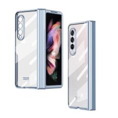 Imagem de Com suporte para caneta para Samsung Galaxy Z Fold 5 4 3 2 Case Dobradiça Transparente Chapeamento Transparente Capa Protetora de Tela Cheia, Azul, para Galaxy Z Fold 2