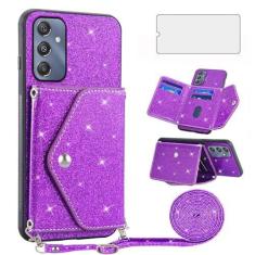 Imagem de Asuwish Capa de telefone para Samsung Galaxy A25 5G/A24 4G/M34/F34 Capa carteira com protetor de tela de vidro temperado e alça transversal cordão Bling Glitter suporte para cartão de crédito A 25 25A