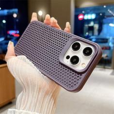 Imagem de Capa de telefone luxuosa de malha respirável com dissipação de calor para iPhone 15 14 Plus 13 12 11 Pro Max à prova de choque capa traseira rígida, roxo escuro, para iPhone 12