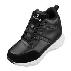 Imagem de CALTO Tênis masculino invisível que aumenta a altura – Tênis moderno de cano alto com cadarço – 9 cm mais alto, Preto, 45