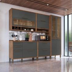 Imagem de Cozinha Modulada Completa Com 5 Peças 11 Portas 4 Gavetas E Vidro Refl
