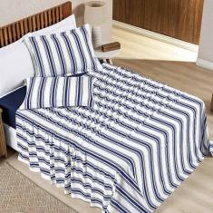 Imagem de Jogo Cama Lençol Estilo King 100% Algodão 4 Peças - Marinho - Casa Sho