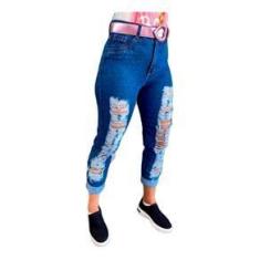 Calça Jeans Capri Feminina Com Barra Dobrada