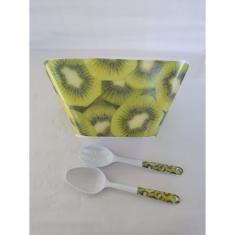 Imagem de Saladeira Melamina Kiwi com colher e garfo para servir