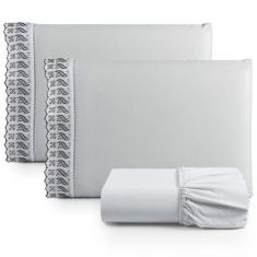 Imagem de Jogo De Lençol Lese Casal Percal 180 Fios 3 Peças - Cinza - Santos E L