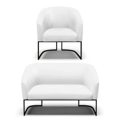 Imagem de Sofá Namoradeira E Poltrona Base Industrial Preto Stella Corino D03 - D`rossi Cor Branco