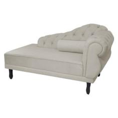 Imagem de Recamier Decorativo Divã Larissa Lado Esquerdo Suede Bege Pés Madeira