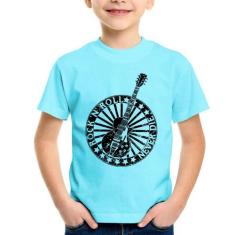 Imagem de Camiseta Infantil Rock n Roll Never Die Guitarra - Foca na Moda, Azul 