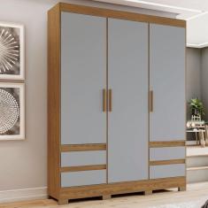 Imagem de Guarda-Roupa Solteiro 3 Portas 4 Gavetas Nature/Cinza - Briz