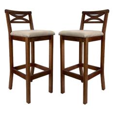 Imagem de Kit 2 Banquetas Média Estofada para Bancada Madri Madeira Castanho Suede Bege CCS