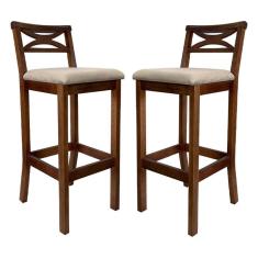 Imagem de Kit 2 Banquetas de Madeira para Bancada de Cozinha Suede Bege