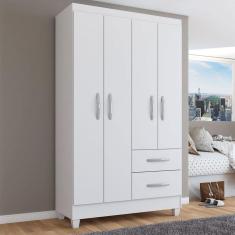 Imagem de Guarda-Roupa Solteiro Galápagos 4 Portas 2 Gavetas Branco Brilho - Panorama Móveis