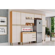 Imagem de Cozinha Completa Nápoli Prime 5 Peças (2Aéreos+1Balcão+2Paneleiros) C5P96 Amendoa/Off White - Ronipa