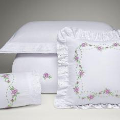 Imagem de Cobre Leito Bristol Queen C/ Jogo Lençol 10 Peças Branco