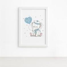 Imagem de Quadro Elefante e Balão  Moldura  33x43cm