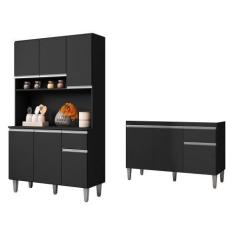 Imagem de Cozinha Compacta Márcia E Balcão Gabinete Sem Tampo Tatiane 120cm Pret