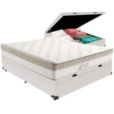 Imagem de Cama Box Baú Branco E Colchão King Best Bege Molas Ensacadas Casal Anjos