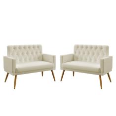 Imagem de Kit 2 Poltronas Namoradeiras Decorativas Nina Com Rodapé E Botões Capitonê Suede Bege Aradecor