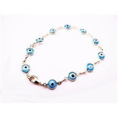 Imagem de Pulseira Completa Com Olho Grego Azul Claro Folheado 18k