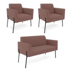 Imagem de Sofá Namoradeira 2 Poltronas Pé de Ferro Preto Marisa Veludo Rosê D03 - D'Rossi