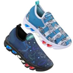 Imagem de Kit Com Dois Pares De Tenis De Led Ledstar Masculino Dinos E Robô Com