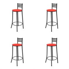 Imagem de Kit 4 Banquetas Altas 003 Com Encosto Assento Preto/Vermelho