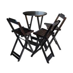 Imagem de Kit Mesa Bistrô Dobrável Em Madeira Maciça Com 3 Banquetas Altas - Tabaco - Marrom