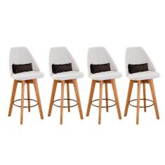 Imagem de Kit 04 Banquetas Alta Maya Giratória Com Encosto Gourmet Linho Bege e Almofada Corino Marrom - Aurora Line