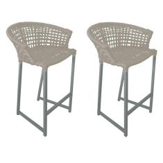 Imagem de Kit 2 Banquetas Reis em Corda Náutica e Base em Alumínio Cinza para Área Gourmet - Externa Areia