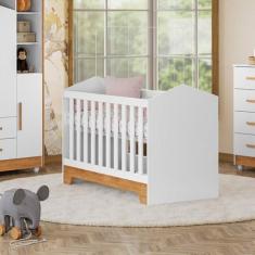 Imagem de Berço Mini Cama 100% MDF Duda Quarto de Bebê Branco/Amadeirado