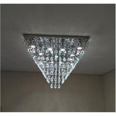 Imagem de Lustre De Cristal Para Sala de Jantar/ Estar/ Hall com 80cm de Altura,Base de Inox Espelhado 70X70cm