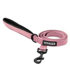 Imagem de Coleira refletora Voyager para cães com alça de neoprene, 1,5 m de comprimento, suporta filhotes pequenos, médios e grandes, fofos e resistentes para caminhar, correr e treinar - rosa, P