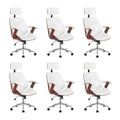Imagem de Kit 6 Cadeiras Escritório Presidente Giratória Kopenhagen Apoia Cabeça Branco