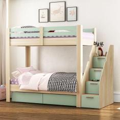 Imagem de Beliche Infanto Juvenil 2 Gavetões Escada com 4 Gavetas Star Plus Casa Tema Marroml/Menta
