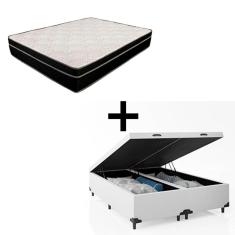 Imagem de Cama Box Baú Casal 138 Bipartido Tecido Branco Com Colchão Paris Molas Preto 67x138x188