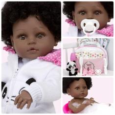 Imagem de Boneca Reborn Bonita Menina Negra Panda Baby Itens Enxoval