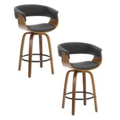 Imagem de Kit 2 Banquetas Betim Base Madeira Preto - Rivatti