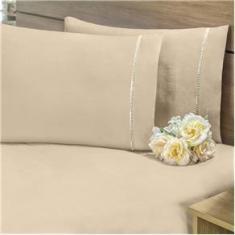 Imagem de Lençol Ponto Palito Queen 3 Peças Percal 180 Fios Cáqui