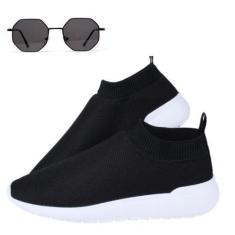 Imagem de Kit Tênis Meia Feminino Super Leve Confortável Preto + Óculos Hexagona