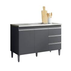 Imagem de Balcão Cozinha Andréia Pia 100 cm Com Pés 2 Portas 3 Gavetas Cz - AJL Móveis