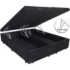 Imagem de Cama Box Baú Casal Bipartido Blindado Suede Preto com Pistões a gás