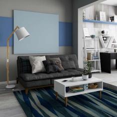 Imagem de Sofá-Cama 3 Lugares Casal Alícia Com Pés De Madeira Suede Cinza