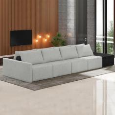 Imagem de Sofá Ilha Modulado Milos 392cm Puff Lateral Cinza Preto Manchado Linho/PU G33 - Gran Belo