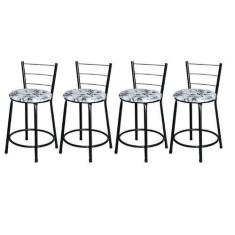 Imagem de Jogo 4 Banqueta Baixa Para Cozinha Epoxi Preta Estofado Floral - Lamar