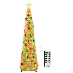 Imagem de Árvore de Natal HISFFOG Prelit Tinsel 1,5 m com 50 luzes coloridas