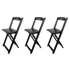 Imagem de Kit 3 Banquetas Bistrô Dobrável Madeira Personalizada Hei Preta - Cor: Preto